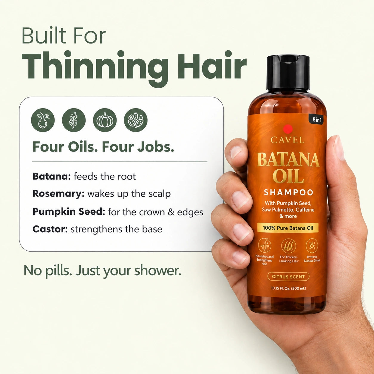 Cavel Batana Oil Shower Set, built for thinning hair