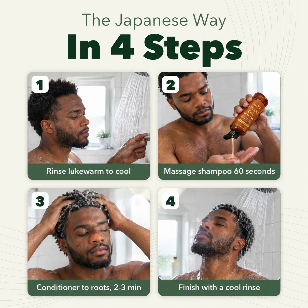 Cavel Batana Oil Shower Set, the Japanese way in 4 steps